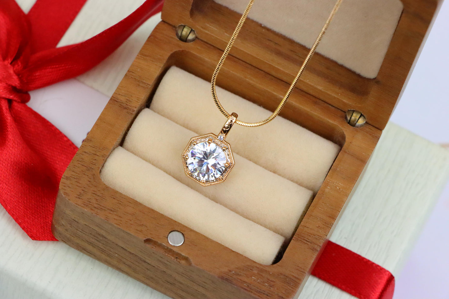 Gold-Plated White Pendant Necklace with Sparkling Center Stone, XPPT1393 (2134-2)