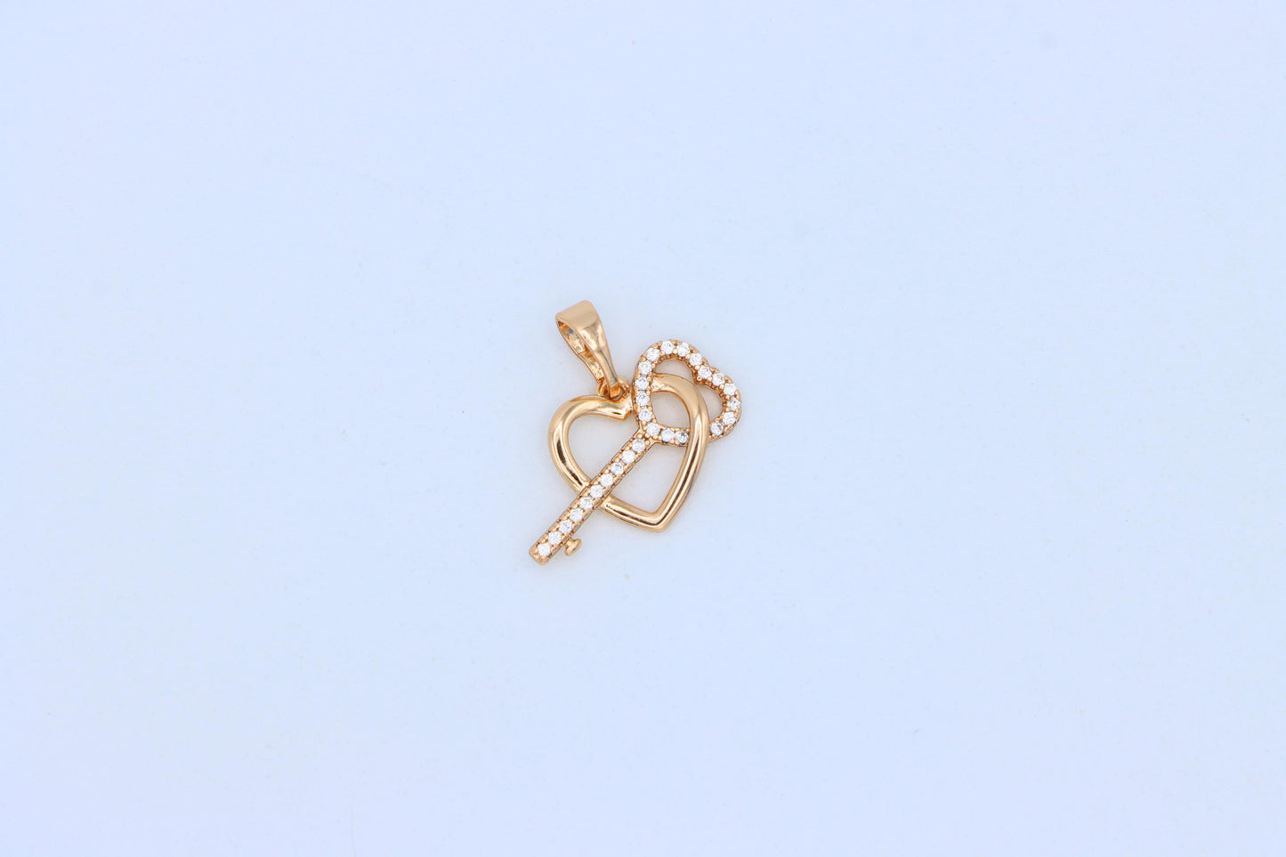 Rose Gold Heart & Key Pendant with Sparkling Stone Accents, XPPT1862 (2157-5)