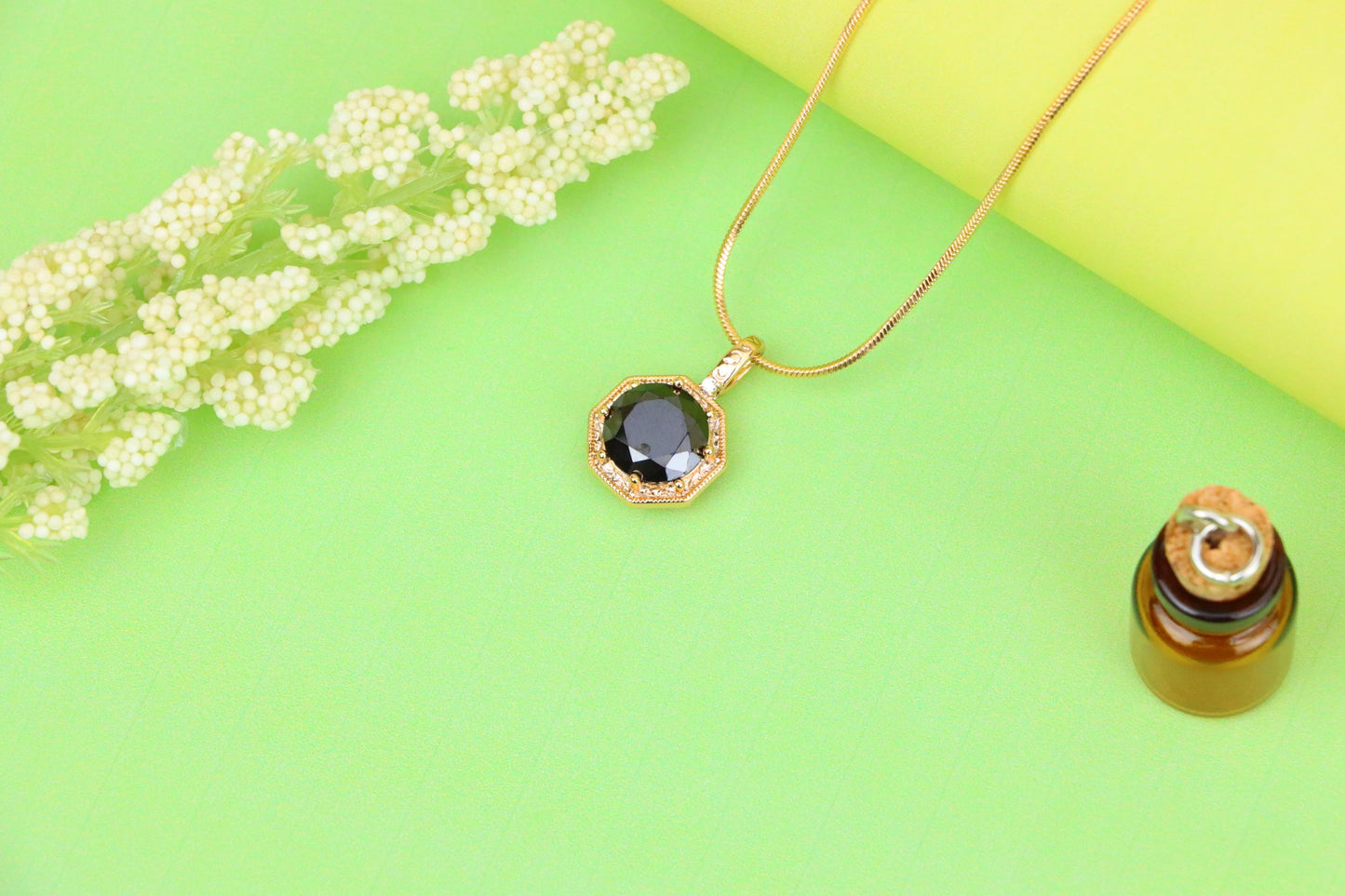 Bold Black Gem Pendant in Rose Gold Octagon Setting, XPPT1389 (2134-2)