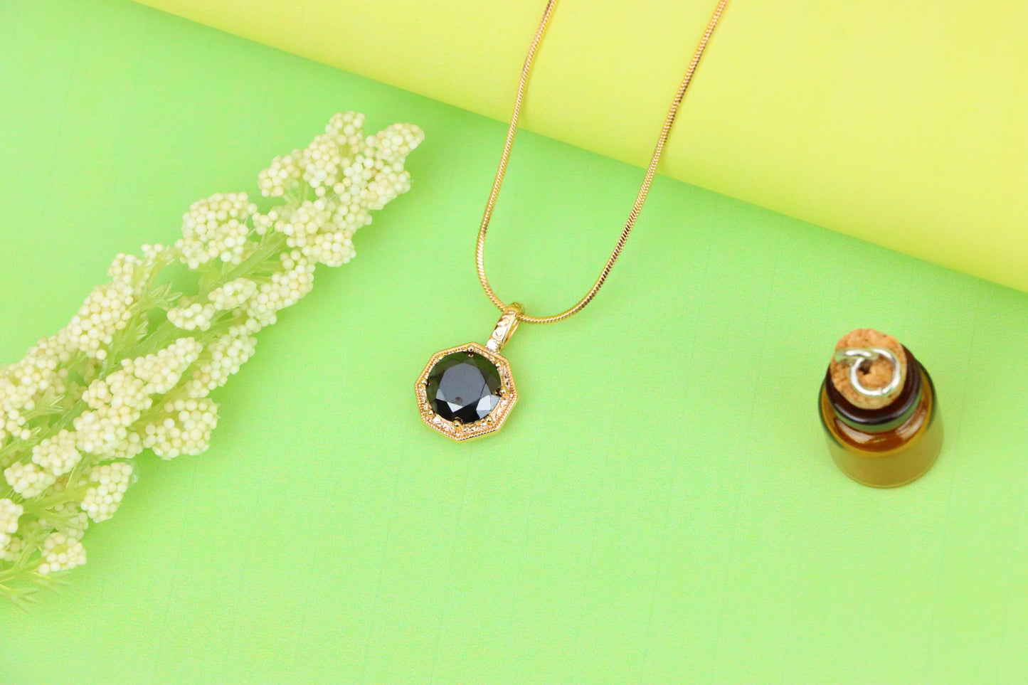 Bold Black Gem Pendant in Rose Gold Octagon Setting, XPPT1389 (2134-2)