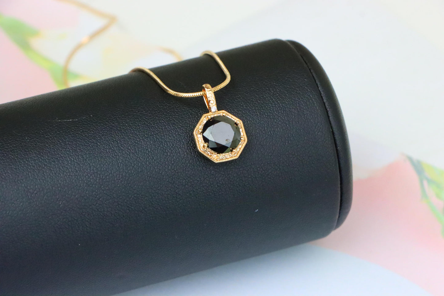 Bold Black Gem Pendant in Rose Gold Octagon Setting, XPPT1389 (2134-2)