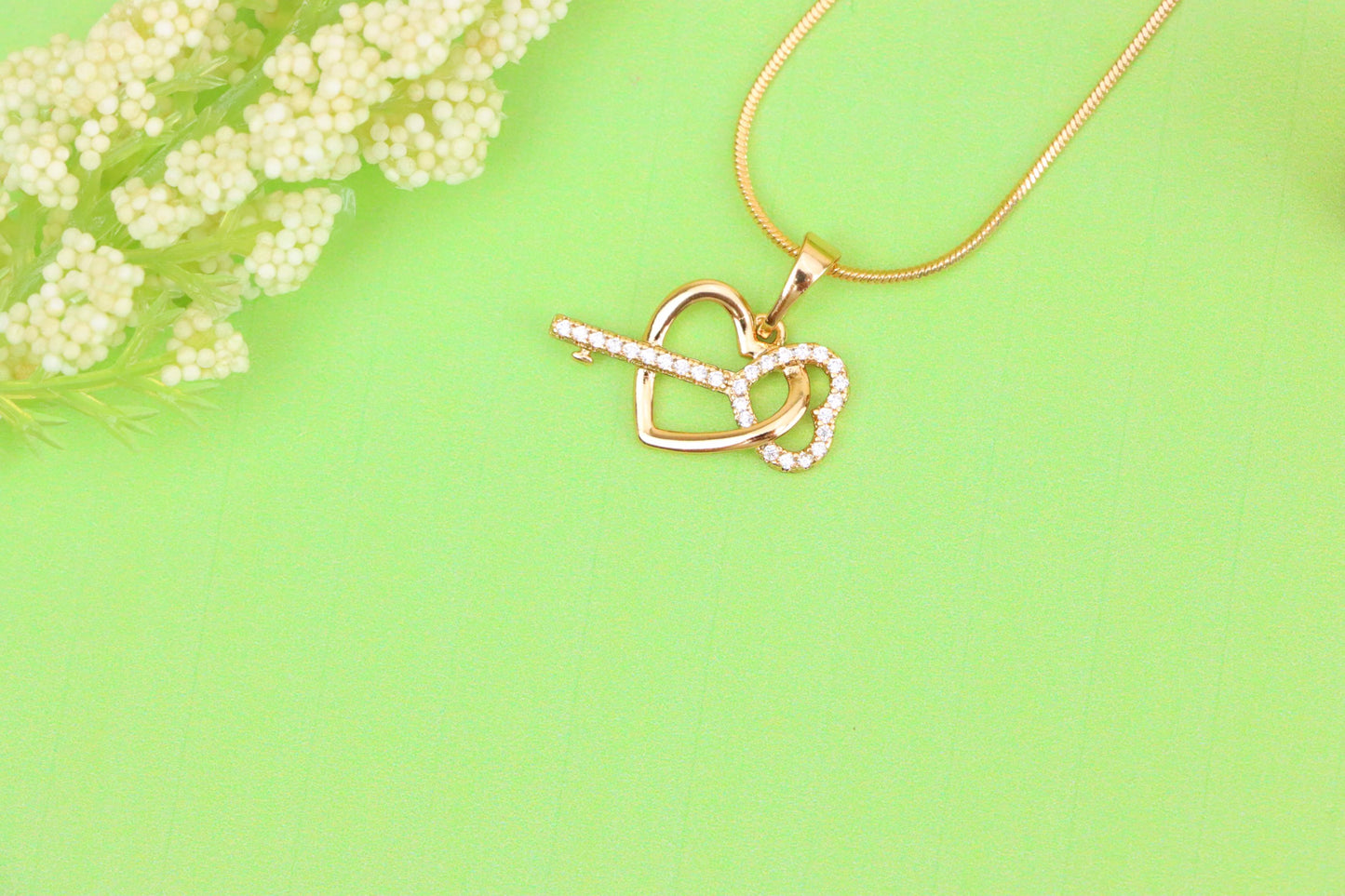 Rose Gold Heart & Key Pendant with Sparkling Stone Accents, XPPT1862 (2157-5)