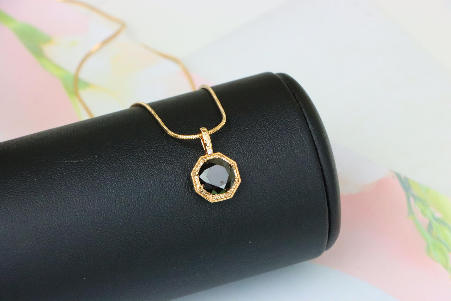 Bold Black Gem Pendant in Rose Gold Octagon Setting, XPPT1389 (2134-2)