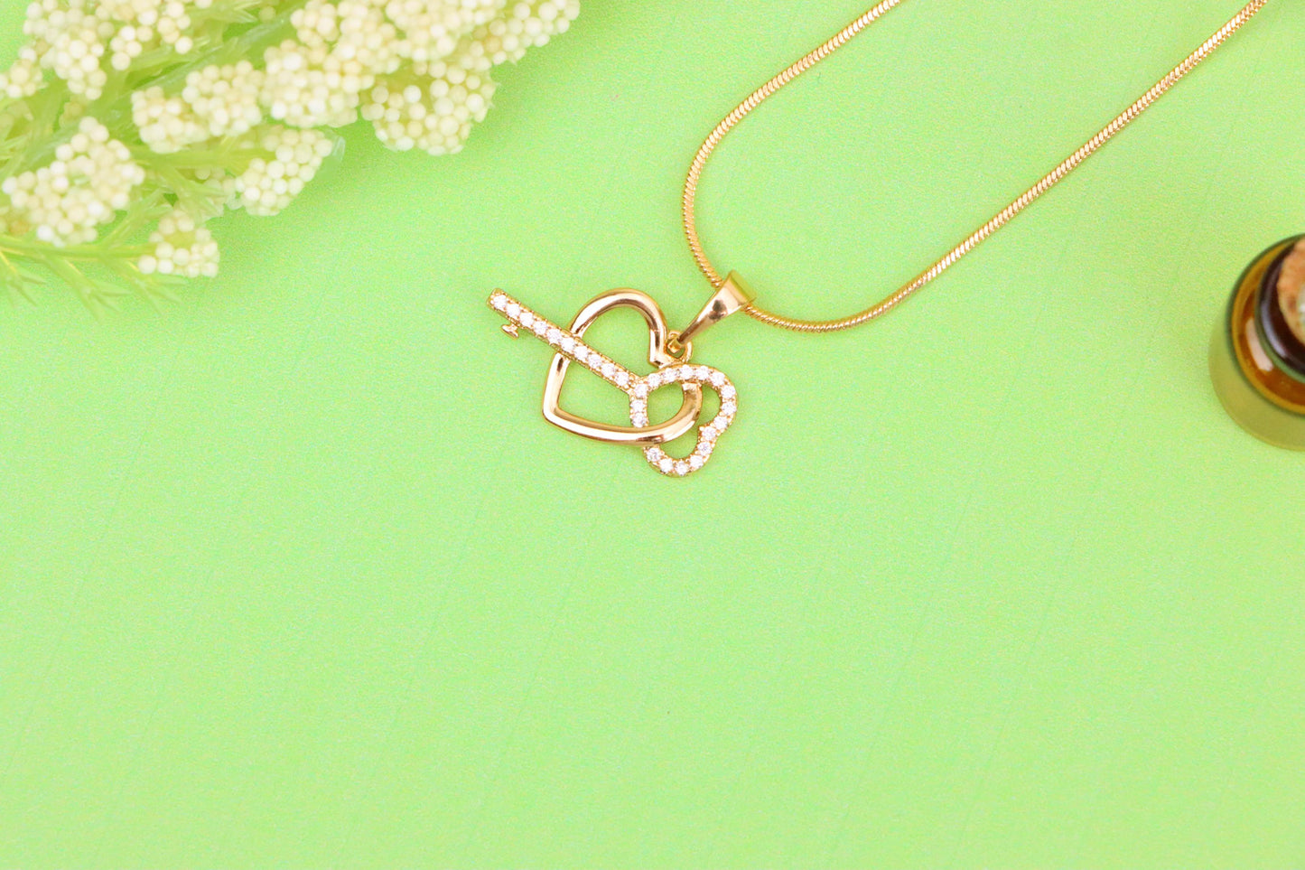 Rose Gold Heart & Key Pendant with Sparkling Stone Accents, XPPT1862 (2157-5)