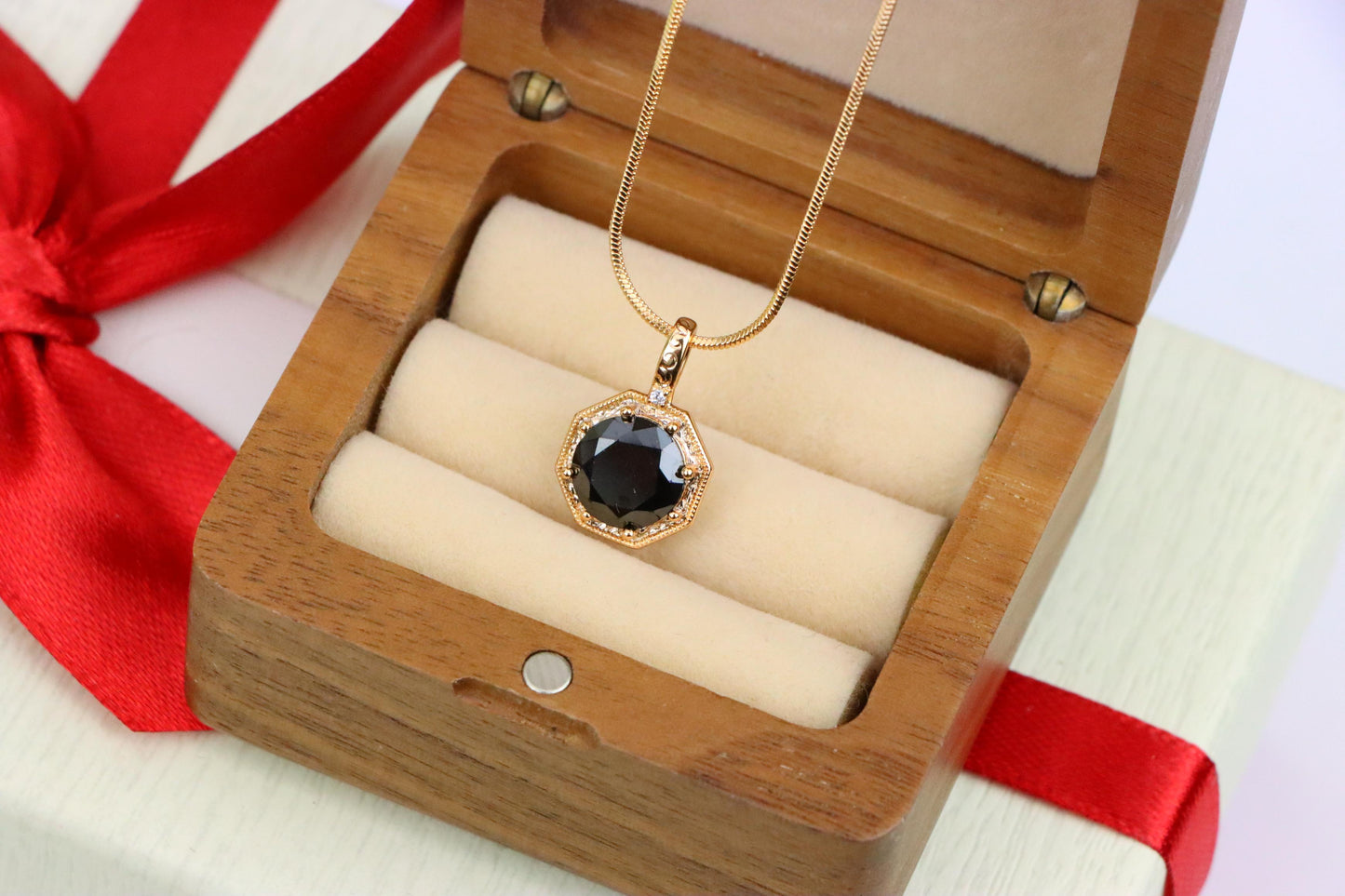 Bold Black Gem Pendant in Rose Gold Octagon Setting, XPPT1389 (2134-2)