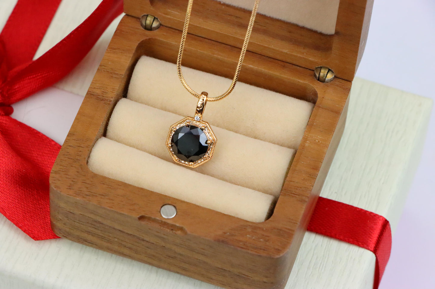 Bold Black Gem Pendant in Rose Gold Octagon Setting, XPPT1389 (2134-2)