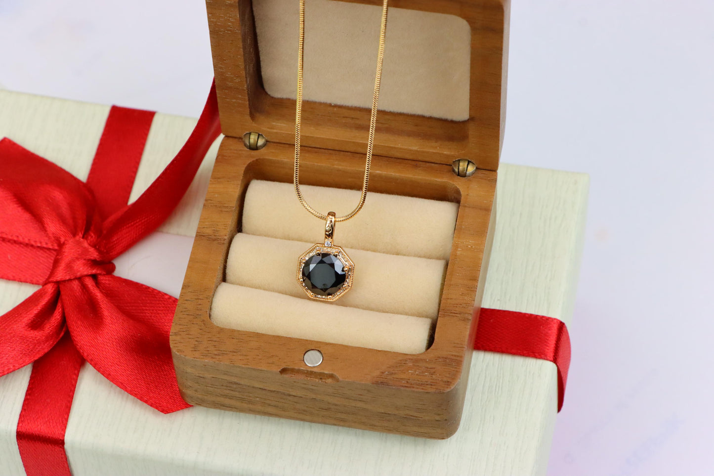 Bold Black Gem Pendant in Rose Gold Octagon Setting, XPPT1389 (2134-2)