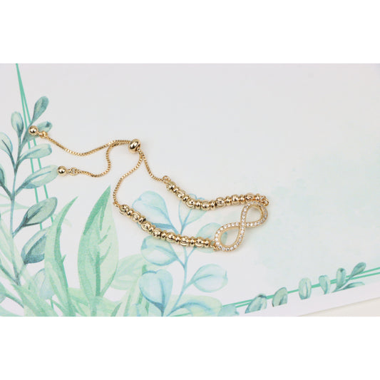 Rose Gold Infinity Bracelet with Beads and Adjustable Chain, XPAB0713 (2072-2)