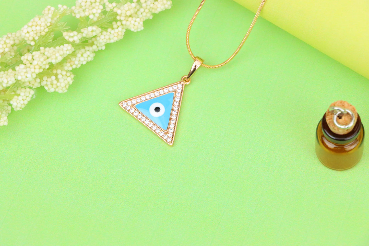 Triangle Evil Eye Pendant in Rose Gold with CZ Accents, XPPT1394 (2134-3)