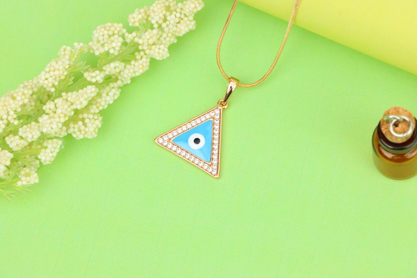 Triangle Evil Eye Pendant in Rose Gold with CZ Accents, XPPT1394 (2134-3)