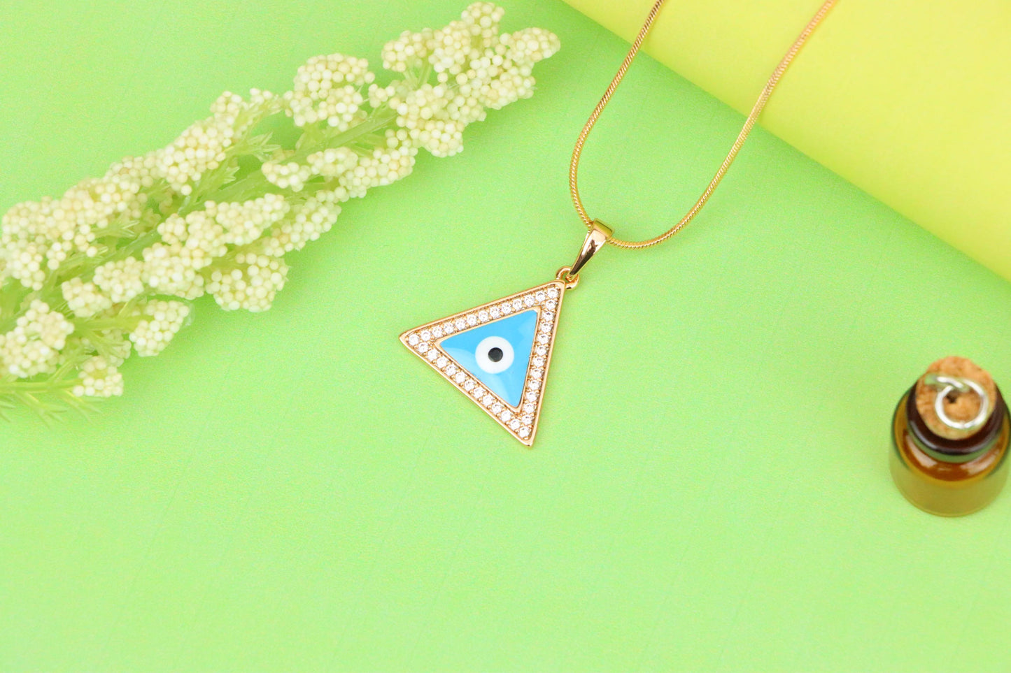 Triangle Evil Eye Pendant in Rose Gold with CZ Accents, XPPT1394 (2134-3)