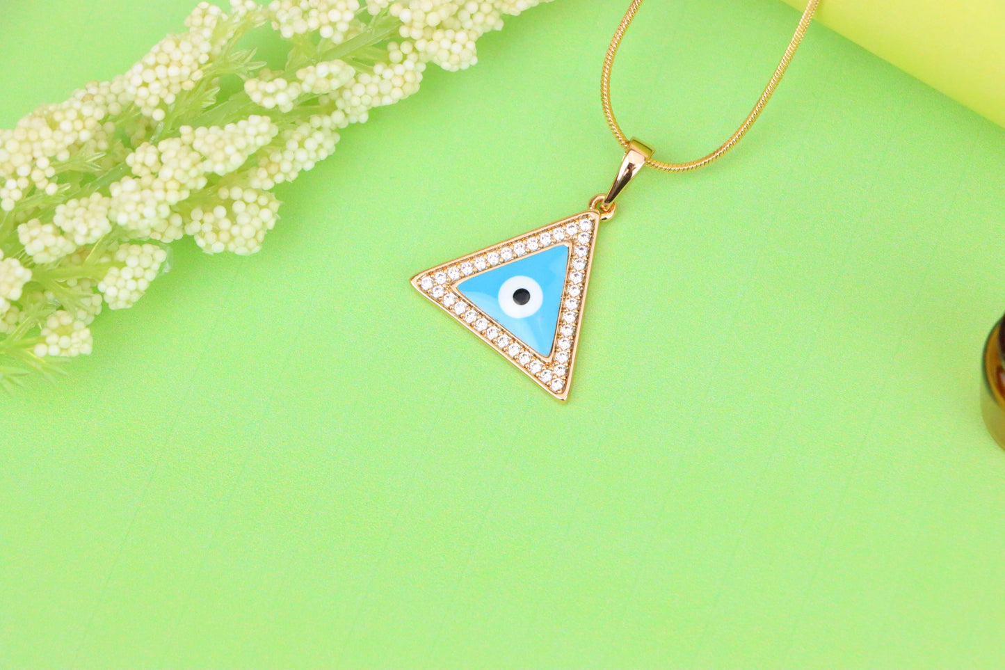 Triangle Evil Eye Pendant in Rose Gold with CZ Accents, XPPT1394 (2134-3)