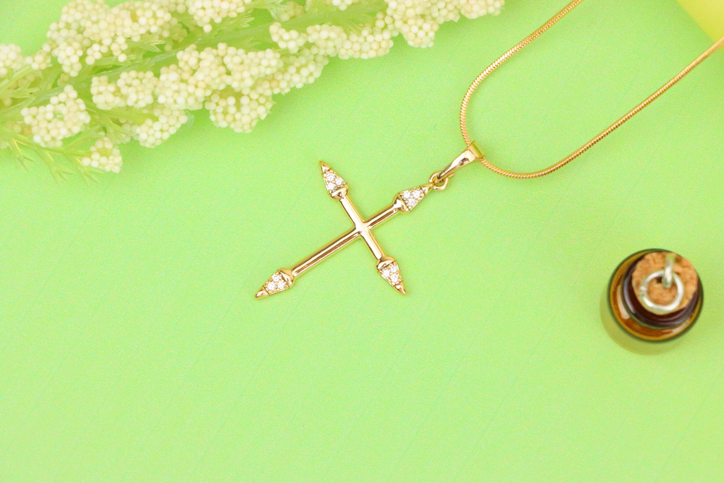 Rose Gold Cross Pendant with Crystal Accents and Sleek Design, XPPT1863 (2157-6)