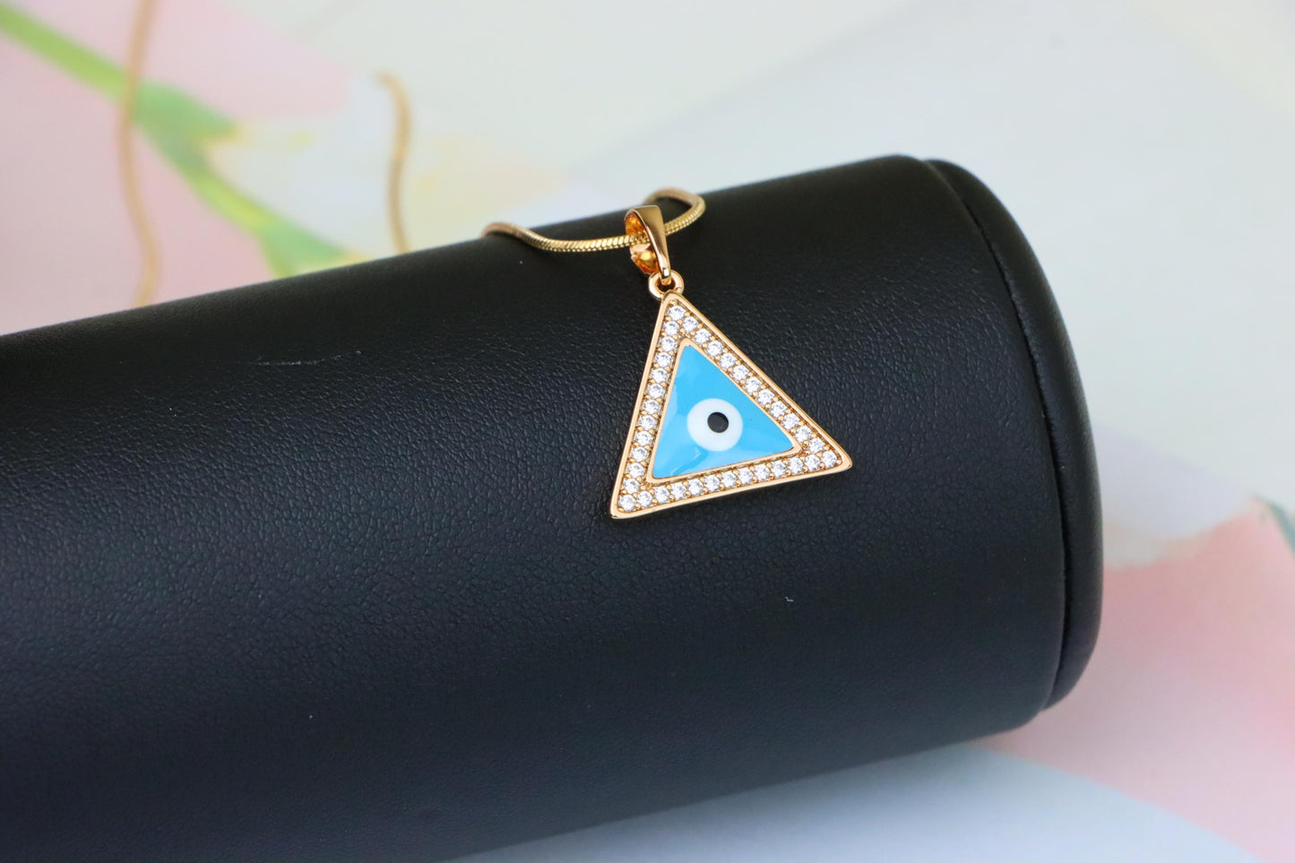 Triangle Evil Eye Pendant in Rose Gold with CZ Accents, XPPT1394 (2134-3)