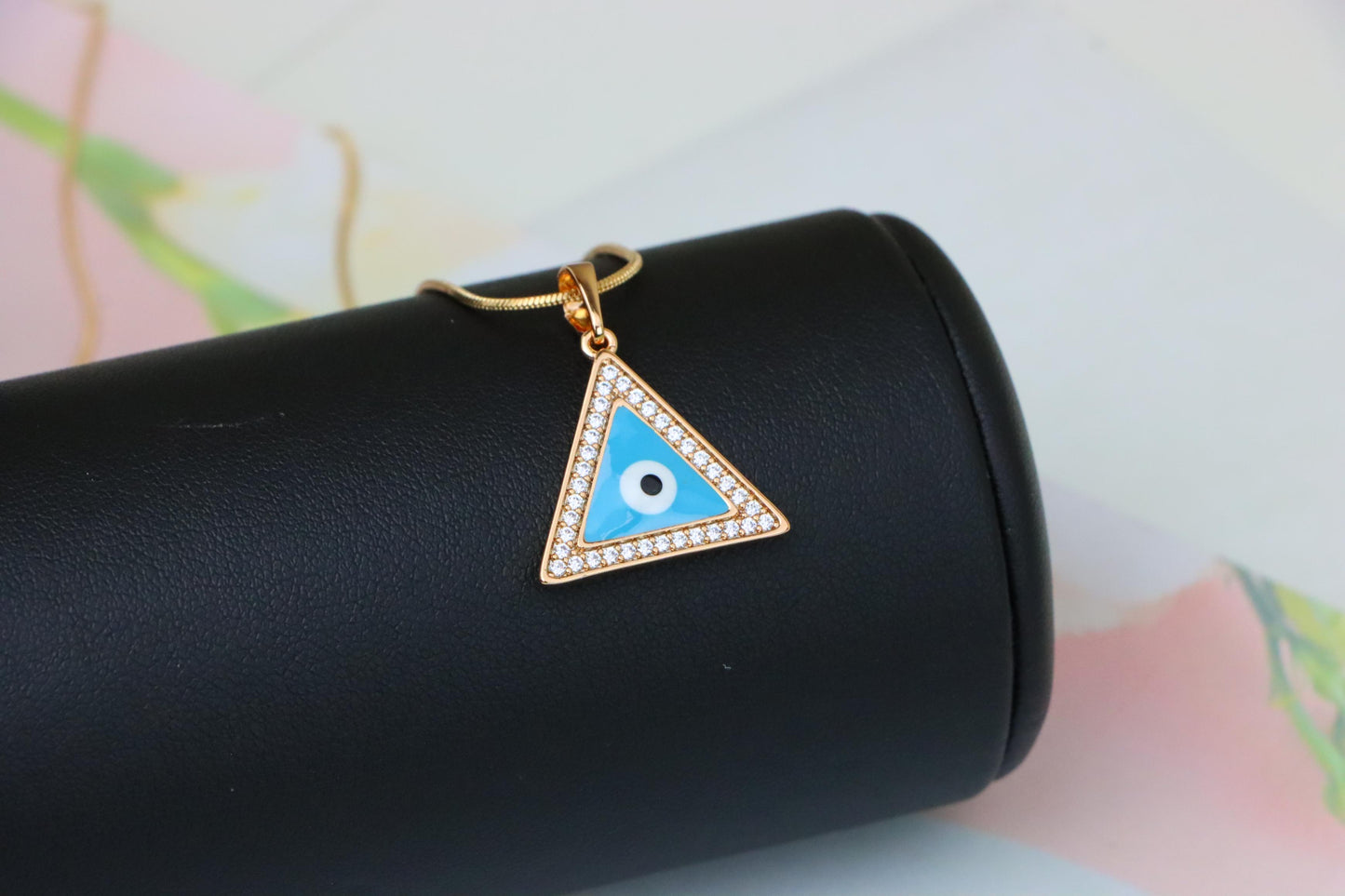 Triangle Evil Eye Pendant in Rose Gold with CZ Accents, XPPT1394 (2134-3)
