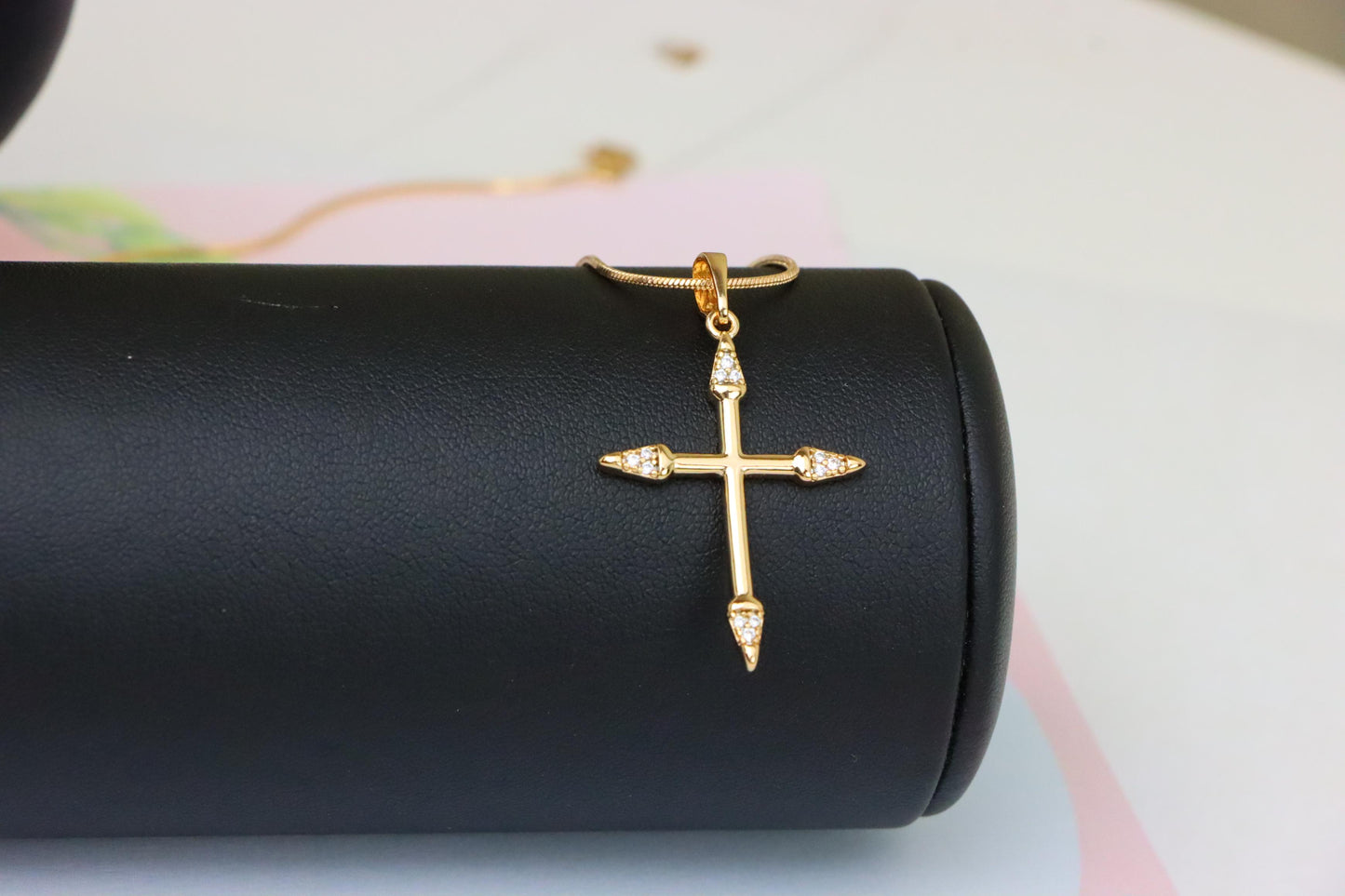 Rose Gold Cross Pendant with Crystal Accents and Sleek Design, XPPT1863 (2157-6)
