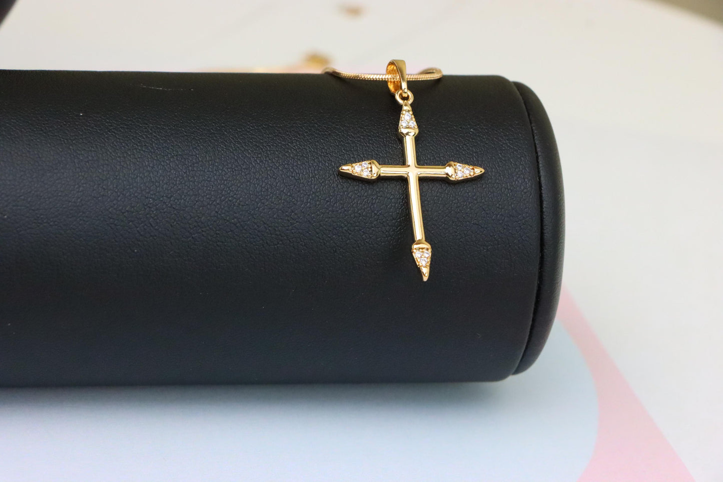 Rose Gold Cross Pendant with Crystal Accents and Sleek Design, XPPT1863 (2157-6)