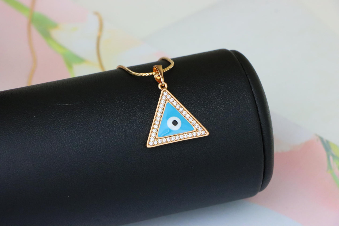 Triangle Evil Eye Pendant in Rose Gold with CZ Accents, XPPT1394 (2134-3)