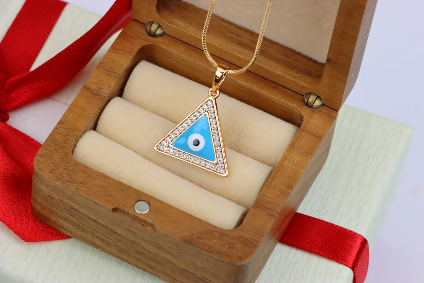 Triangle Evil Eye Pendant in Rose Gold with CZ Accents, XPPT1394 (2134-3)