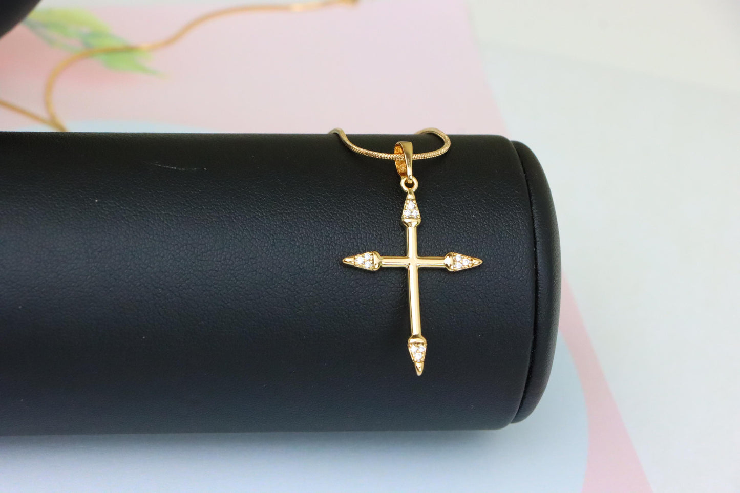 Rose Gold Cross Pendant with Crystal Accents and Sleek Design, XPPT1863 (2157-6)