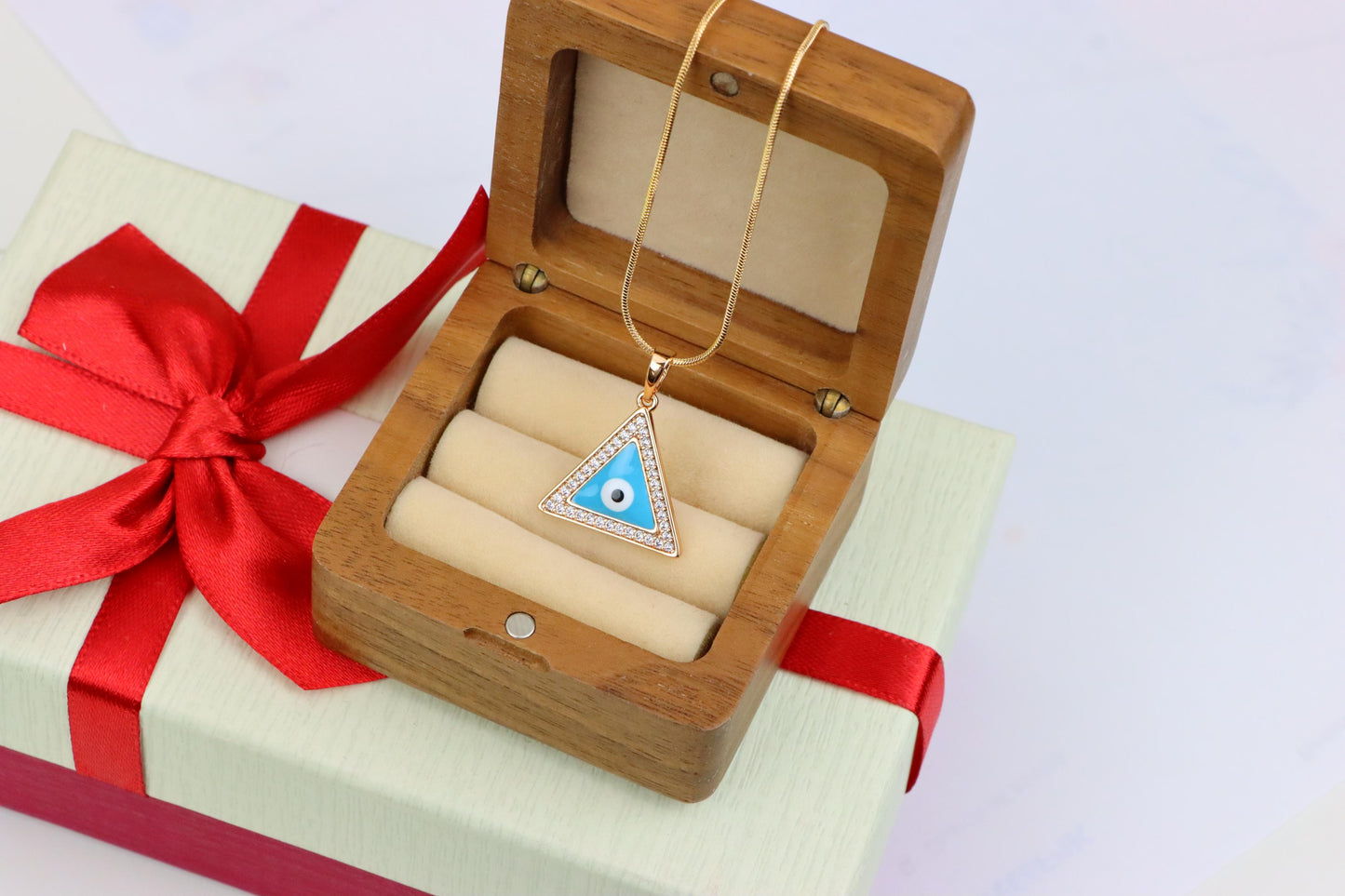 Triangle Evil Eye Pendant in Rose Gold with CZ Accents, XPPT1394 (2134-3)