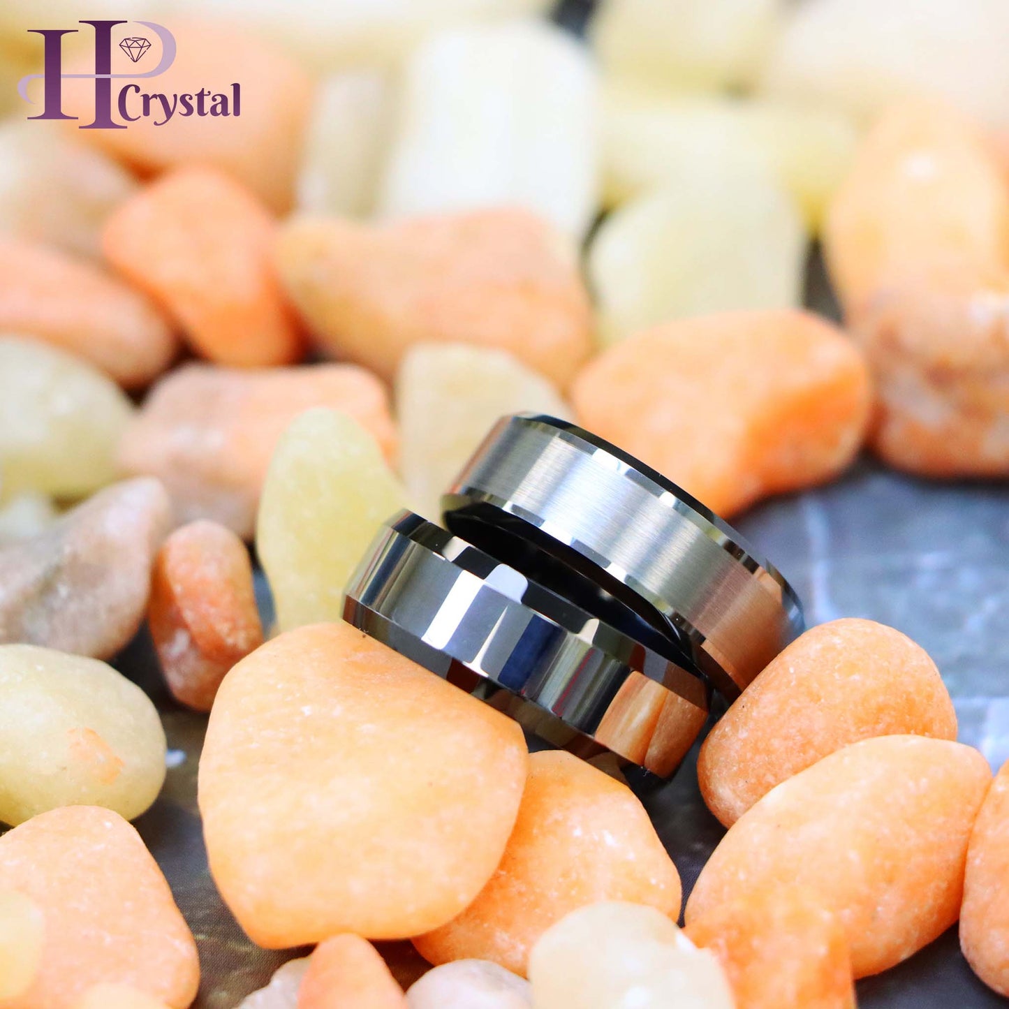 Flat High Polish with Black IP Plated Beveled Edge Tungsten Ring Brushed Center Beveled Edge Tungsten Ring