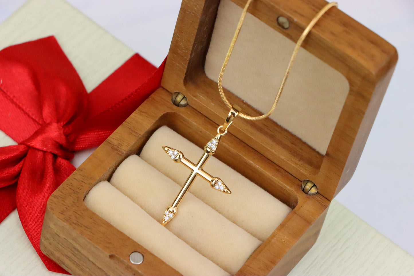 Rose Gold Cross Pendant with Crystal Accents and Sleek Design, XPPT1863 (2157-6)