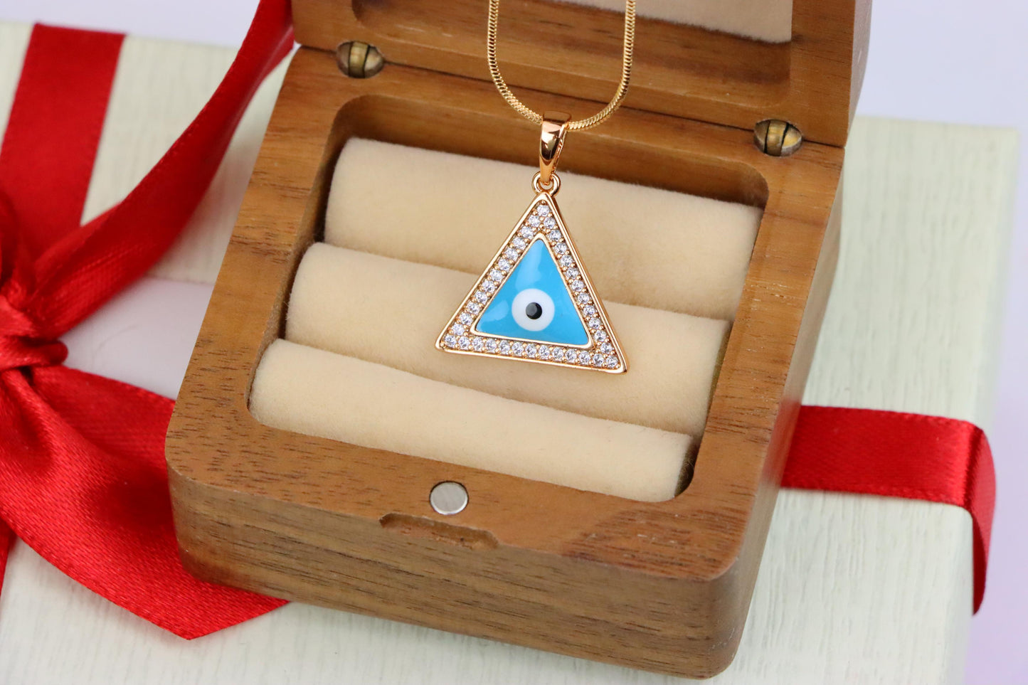 Triangle Evil Eye Pendant in Rose Gold with CZ Accents, XPPT1394 (2134-3)