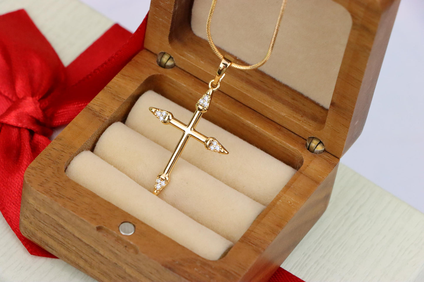 Rose Gold Cross Pendant with Crystal Accents and Sleek Design, XPPT1863 (2157-6)