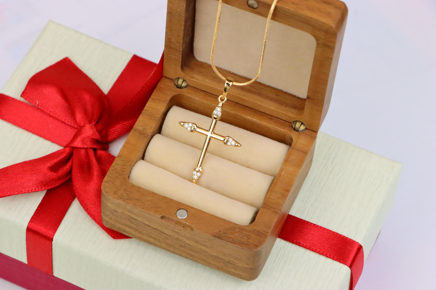 Rose Gold Cross Pendant with Crystal Accents and Sleek Design, XPPT1863 (2157-6)