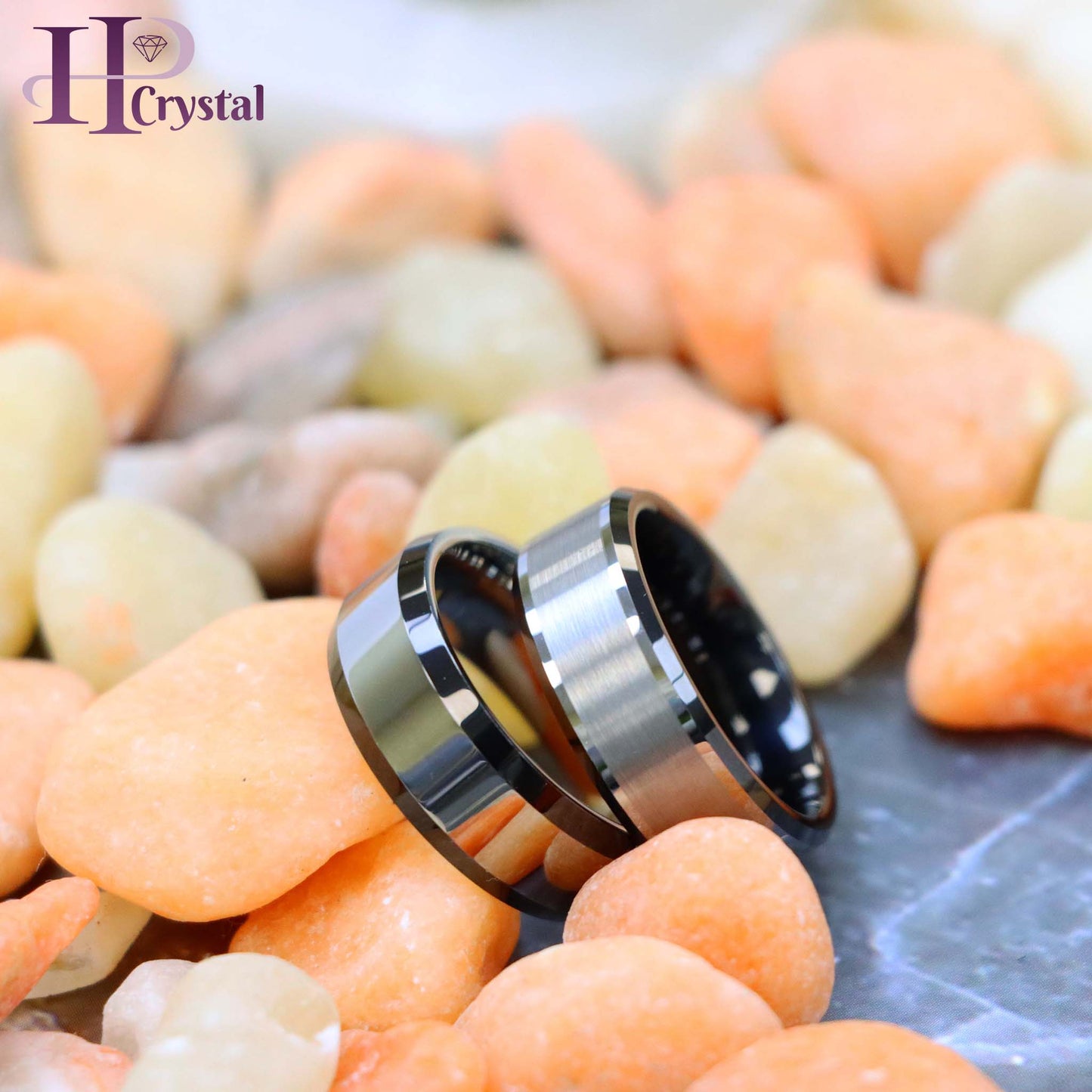 Flat High Polish with Black IP Plated Beveled Edge Tungsten Ring Brushed Center Beveled Edge Tungsten Ring