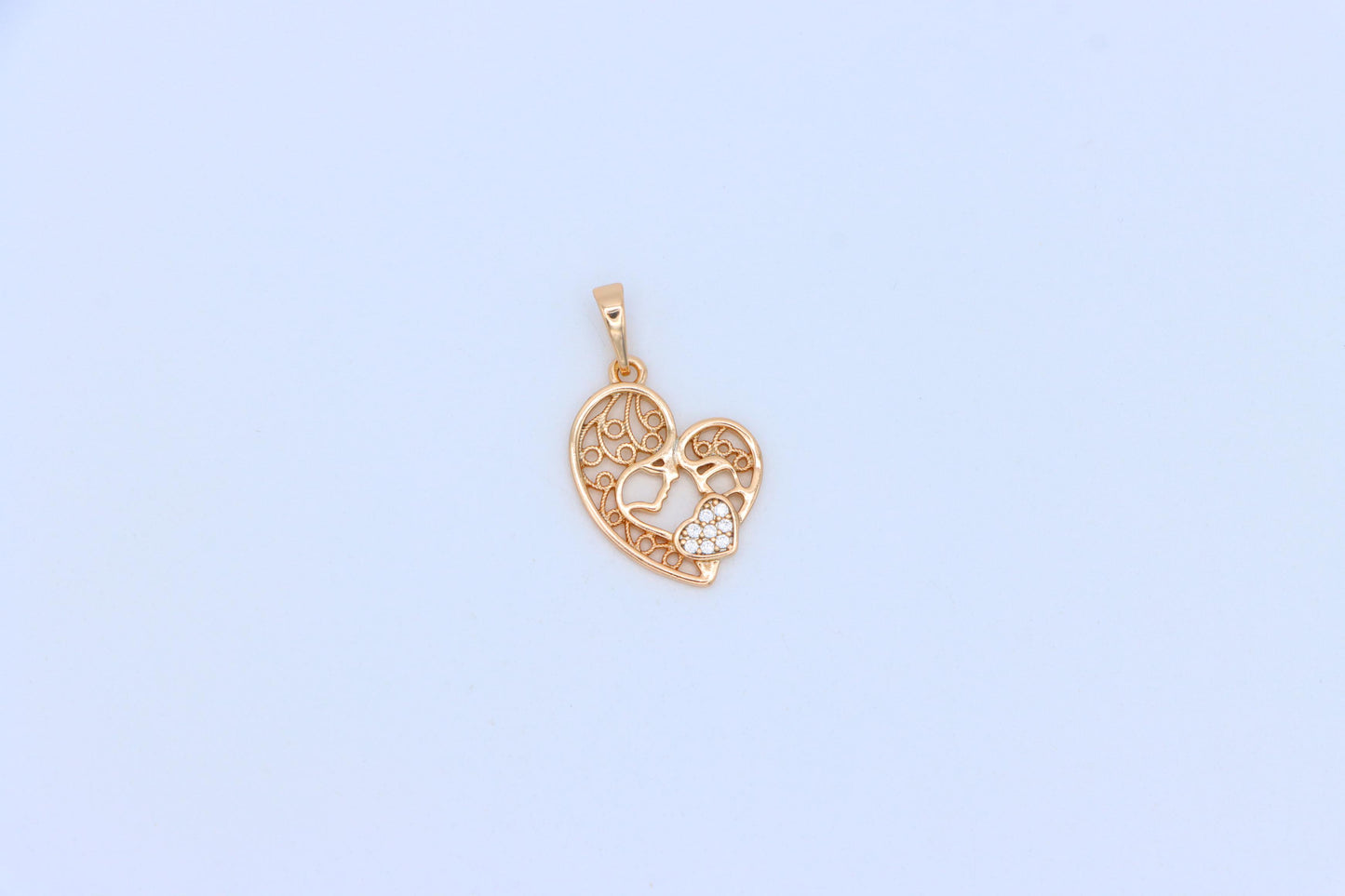 Rose Gold Heart Pendant Featuring Mother & Child with Crystal Accent, XPPT1864 (2157-7)