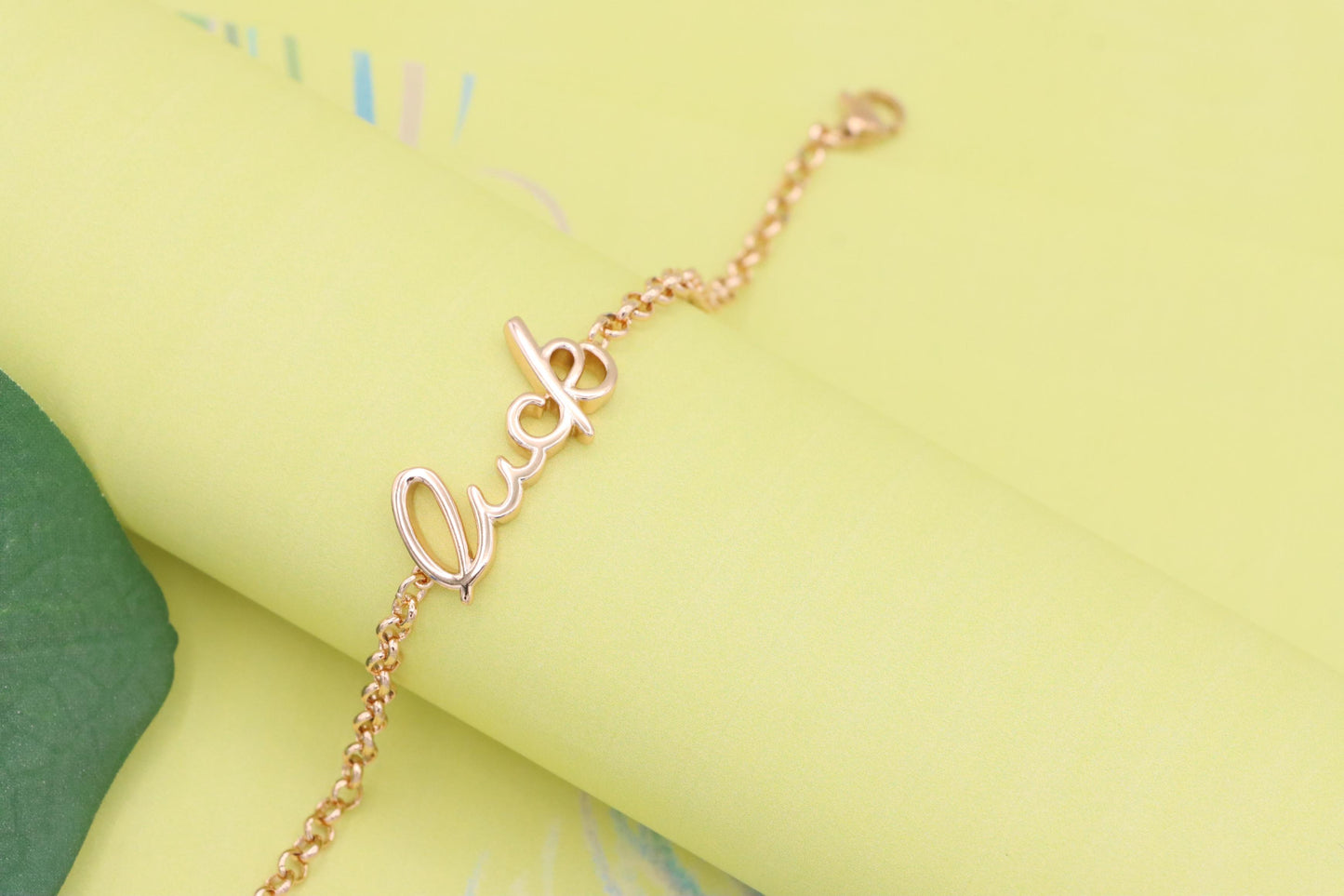 Elegant "Luck" Script Rose Gold Bracelet with Adjustable Chain, XPBL1105 (2111-4)