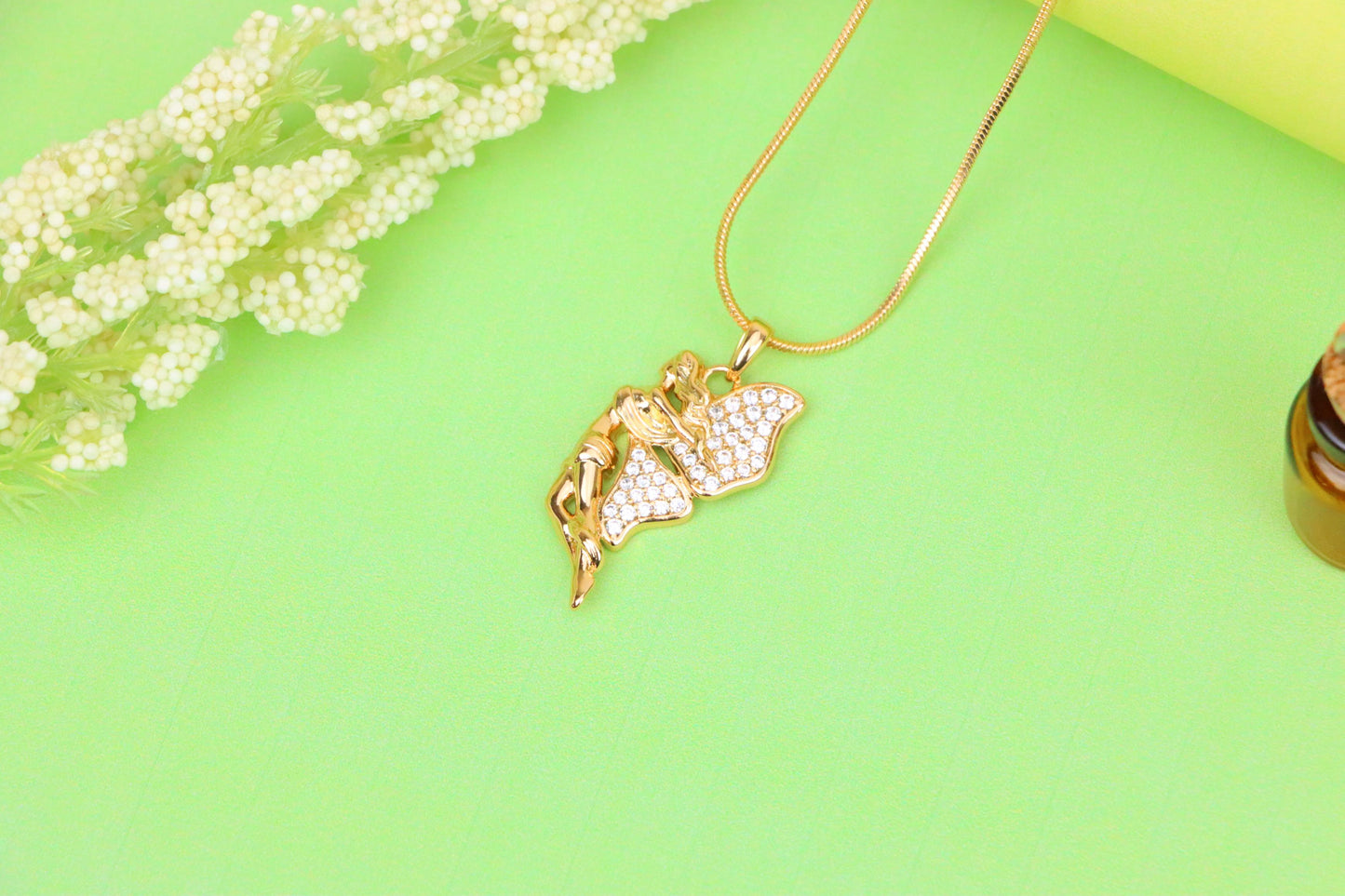 Angel Wings Pendant in Rose Gold with CZ Stones, XPPT1395 (2134-4)