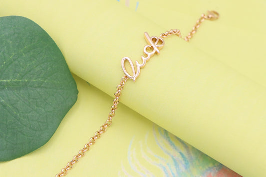 Elegant "Luck" Script Rose Gold Bracelet with Adjustable Chain, XPBL1105 (2111-4)