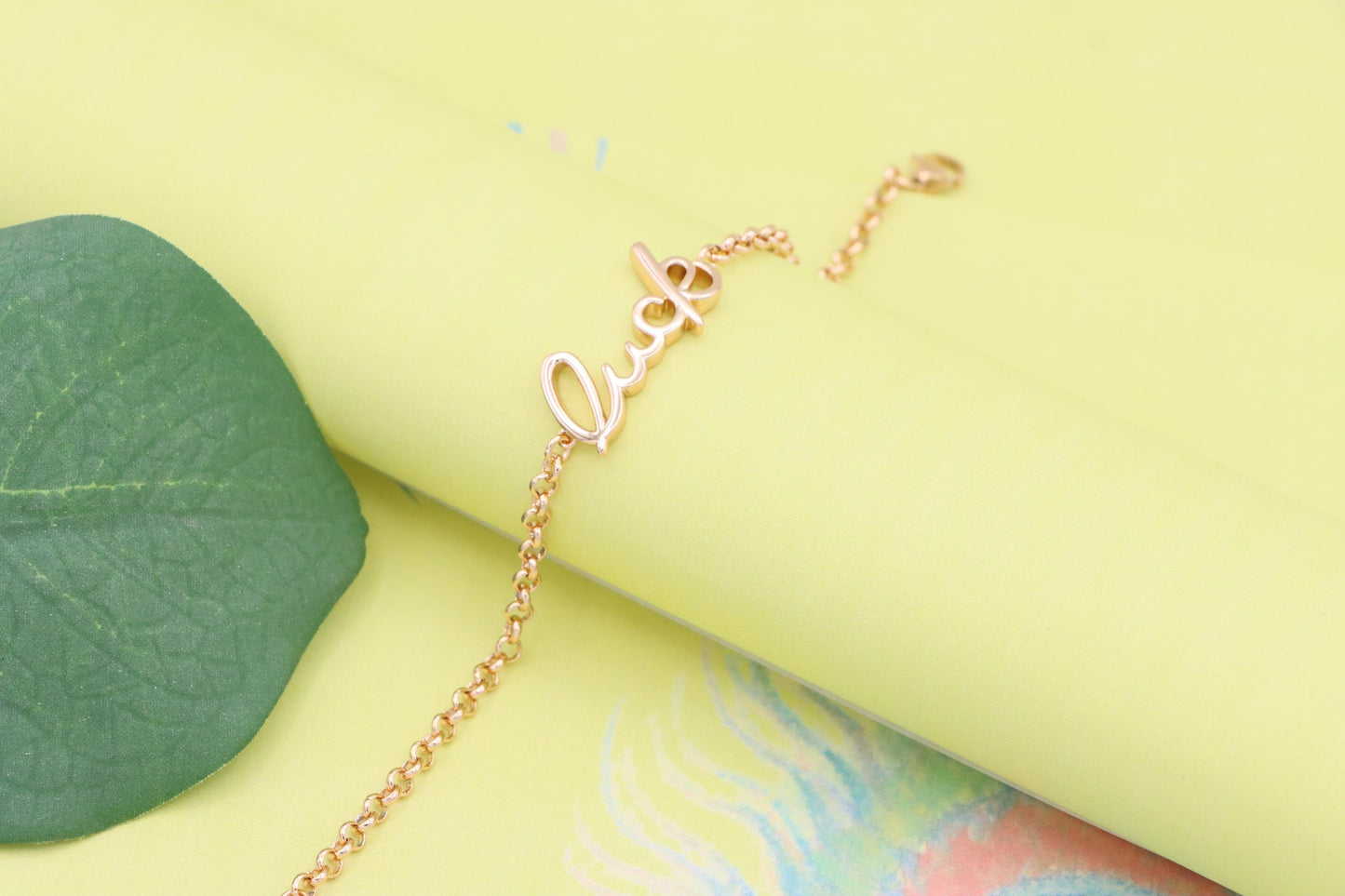 Elegant "Luck" Script Rose Gold Bracelet with Adjustable Chain, XPBL1105 (2111-4)