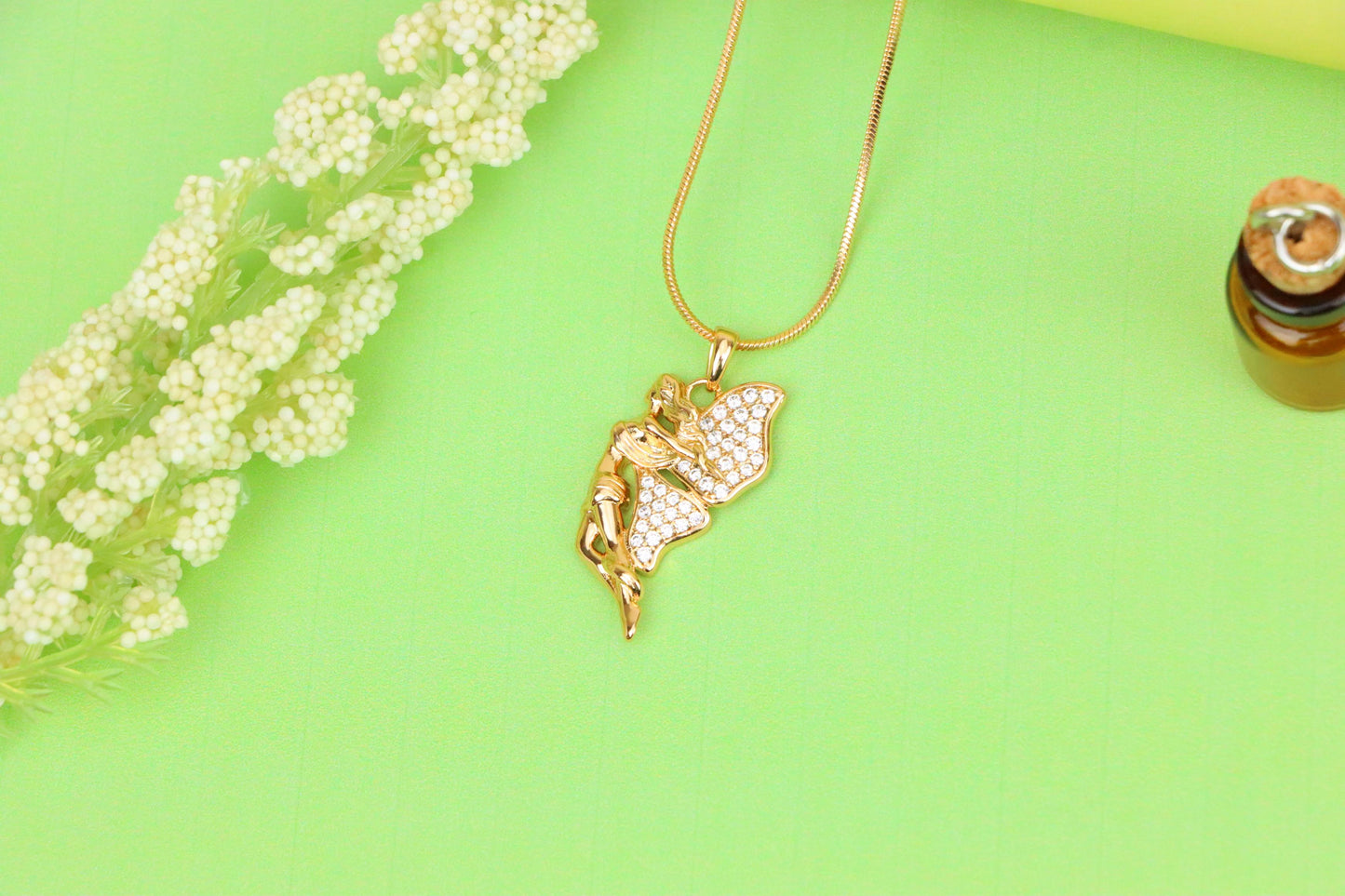 Angel Wings Pendant in Rose Gold with CZ Stones, XPPT1395 (2134-4)
