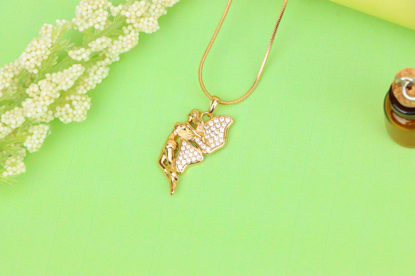 Angel Wings Pendant in Rose Gold with CZ Stones, XPPT1395 (2134-4)