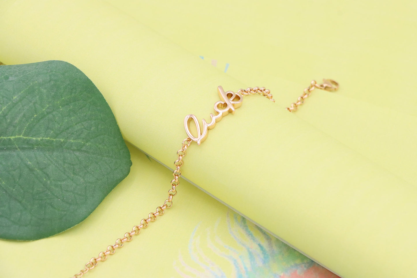 Elegant "Luck" Script Rose Gold Bracelet with Adjustable Chain, XPBL1105 (2111-4)