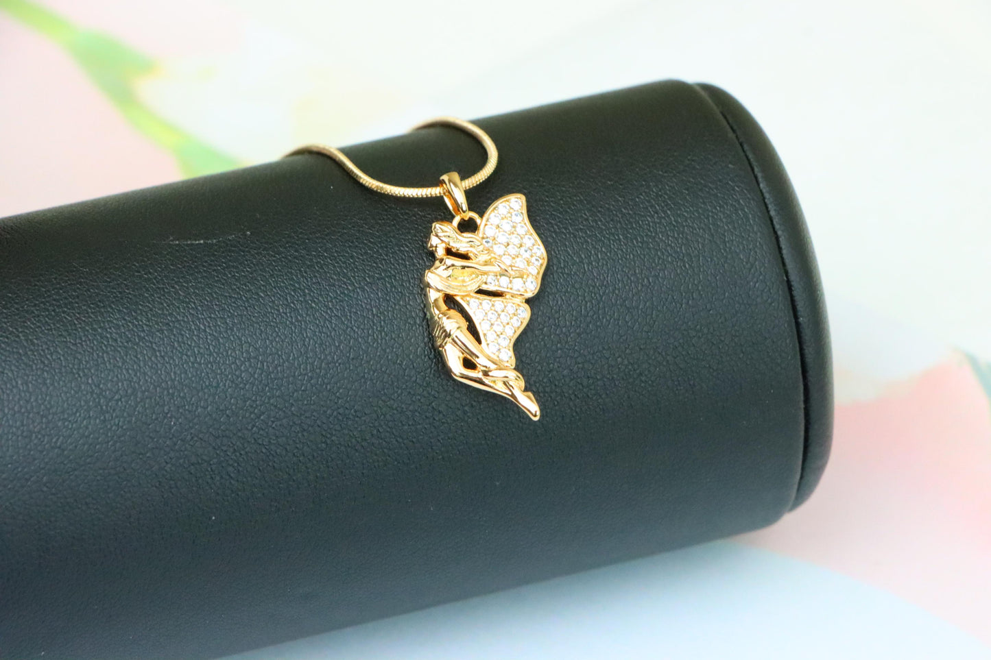 Angel Wings Pendant in Rose Gold with CZ Stones, XPPT1395 (2134-4)