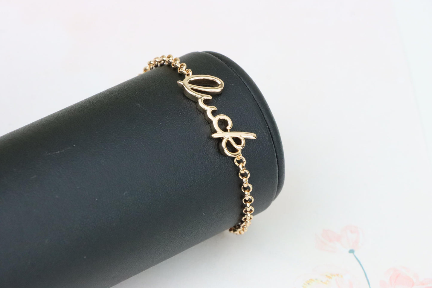 Elegant "Luck" Script Rose Gold Bracelet with Adjustable Chain, XPBL1105 (2111-4)