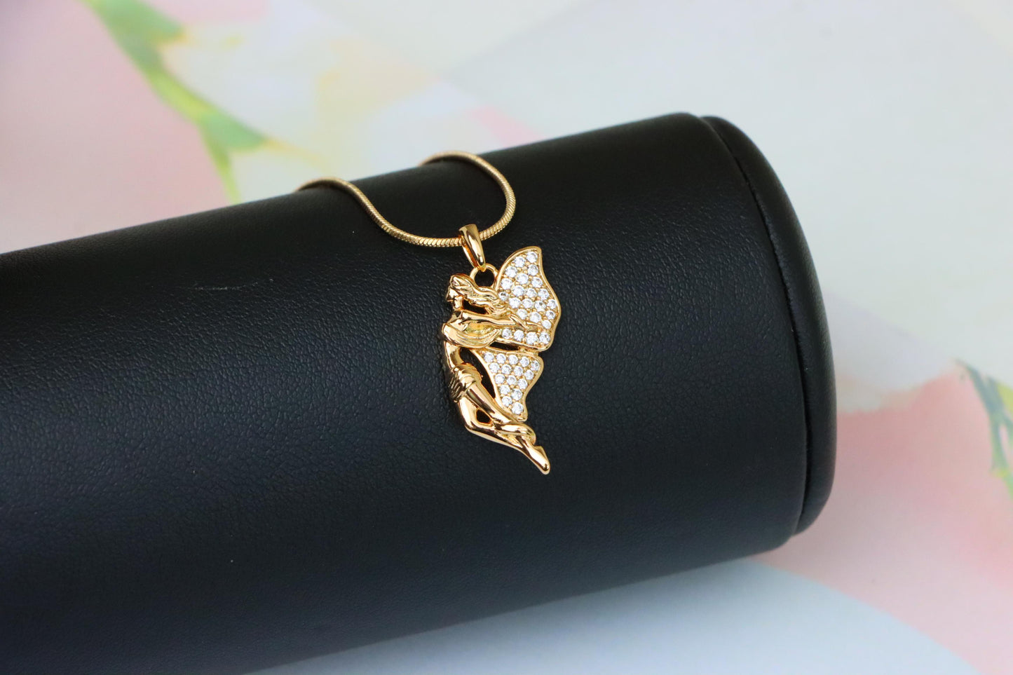 Angel Wings Pendant in Rose Gold with CZ Stones, XPPT1395 (2134-4)