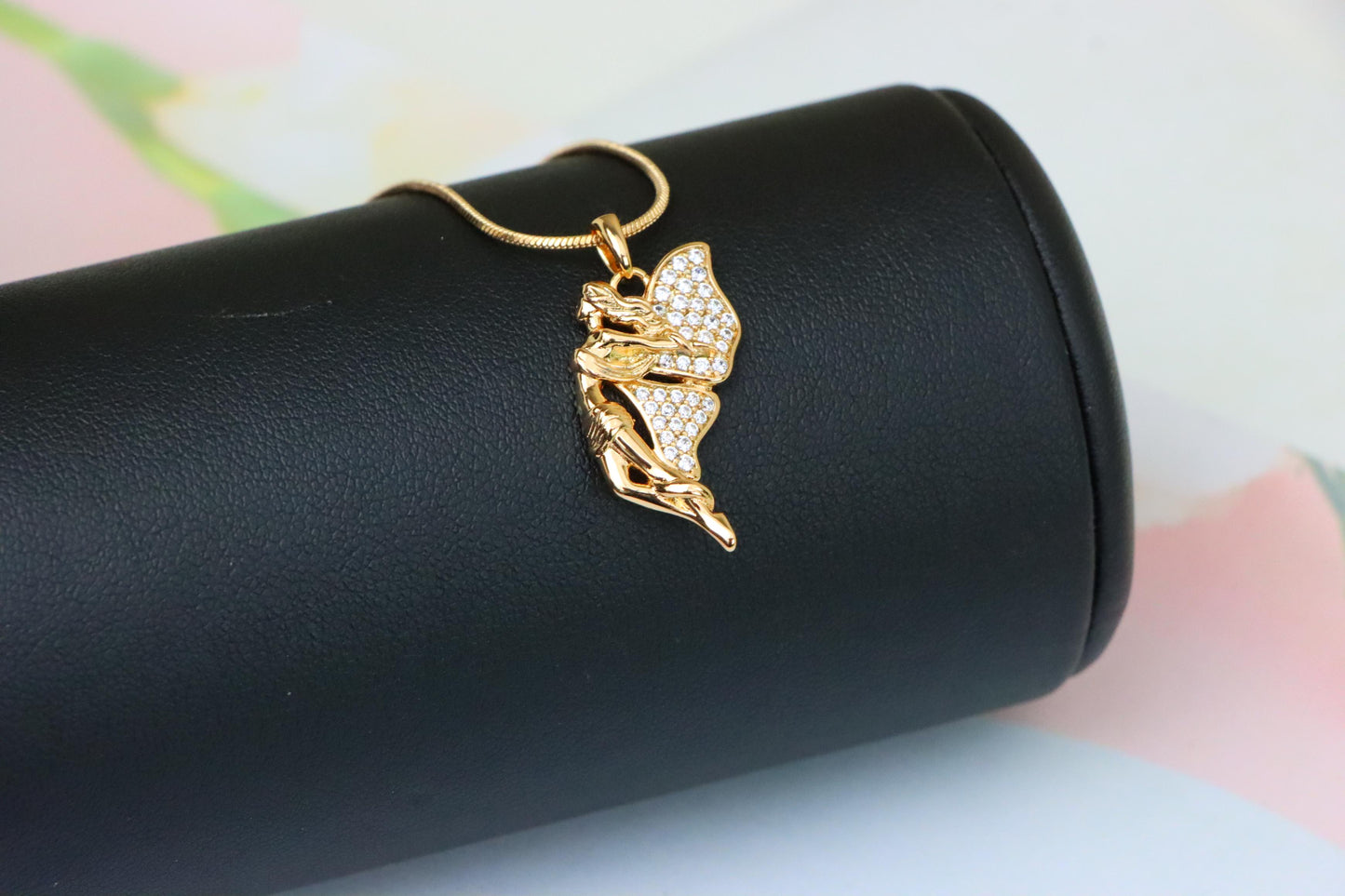 Angel Wings Pendant in Rose Gold with CZ Stones, XPPT1395 (2134-4)