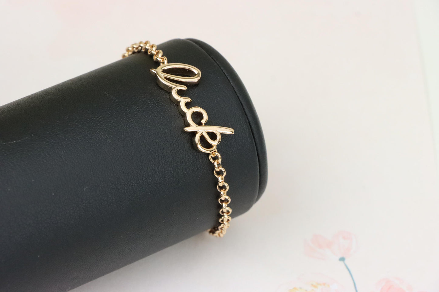 Elegant "Luck" Script Rose Gold Bracelet with Adjustable Chain, XPBL1105 (2111-4)