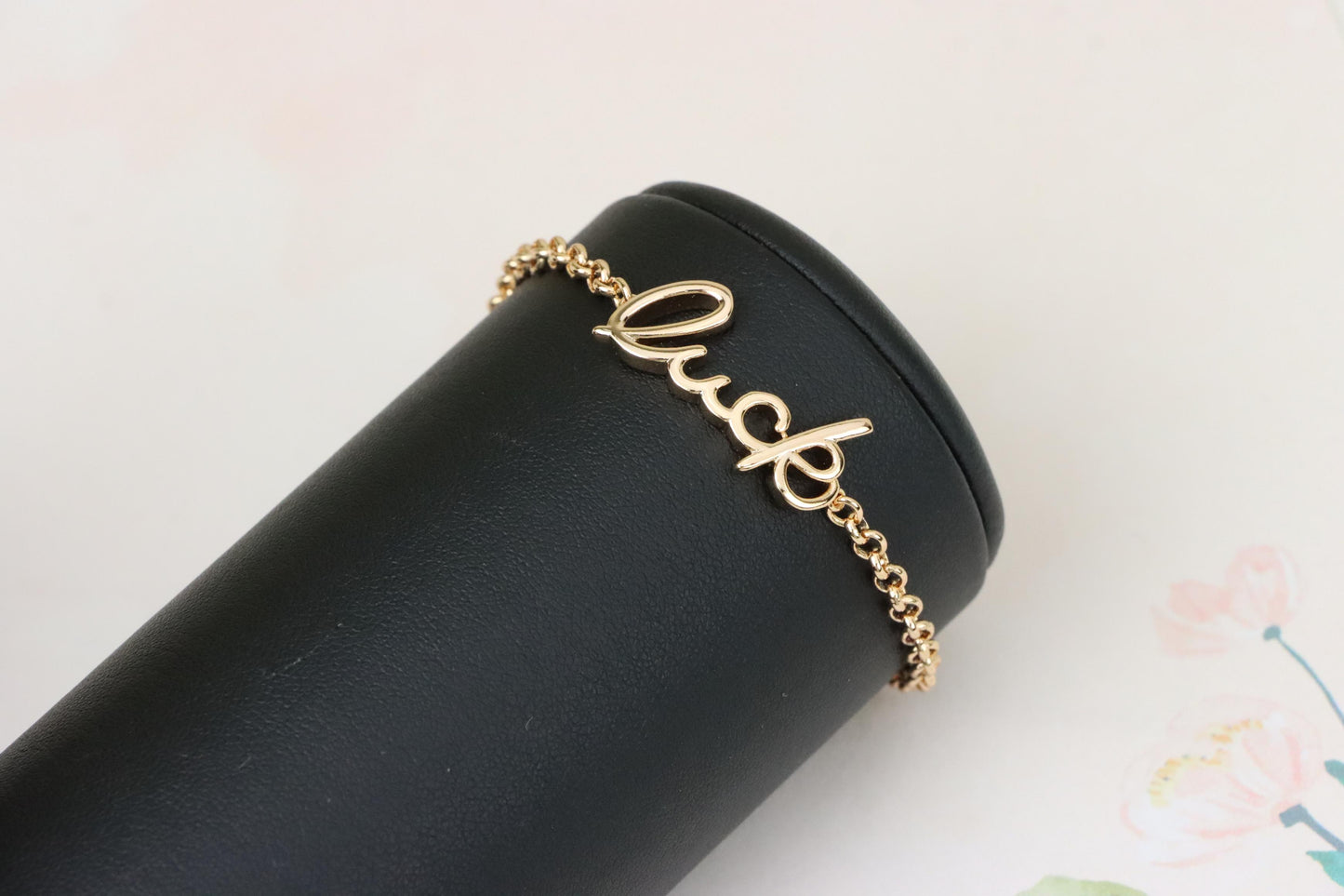 Elegant "Luck" Script Rose Gold Bracelet with Adjustable Chain, XPBL1105 (2111-4)