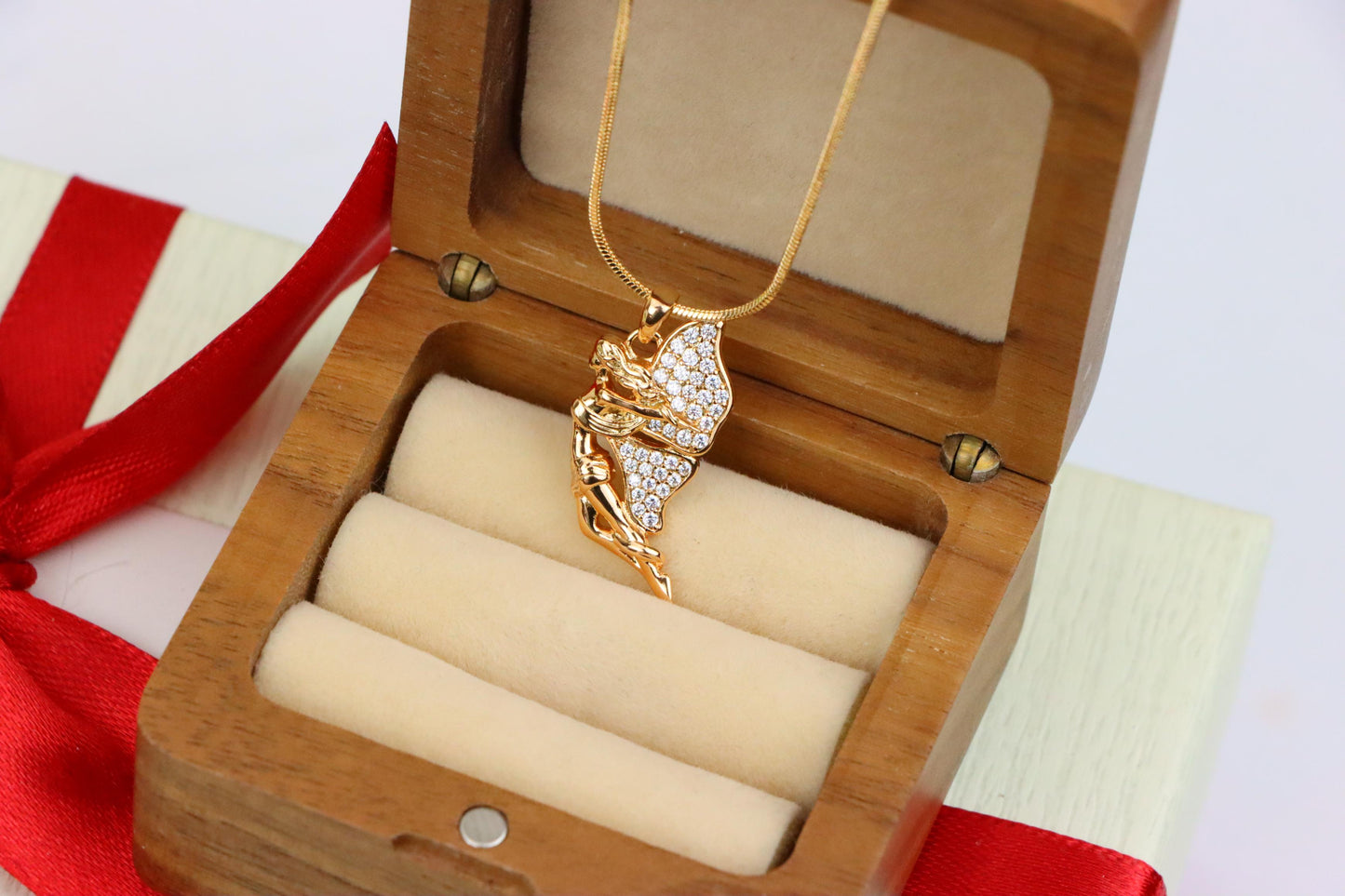 Angel Wings Pendant in Rose Gold with CZ Stones, XPPT1395 (2134-4)