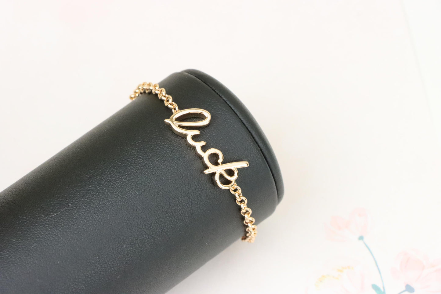 Elegant "Luck" Script Rose Gold Bracelet with Adjustable Chain, XPBL1105 (2111-4)