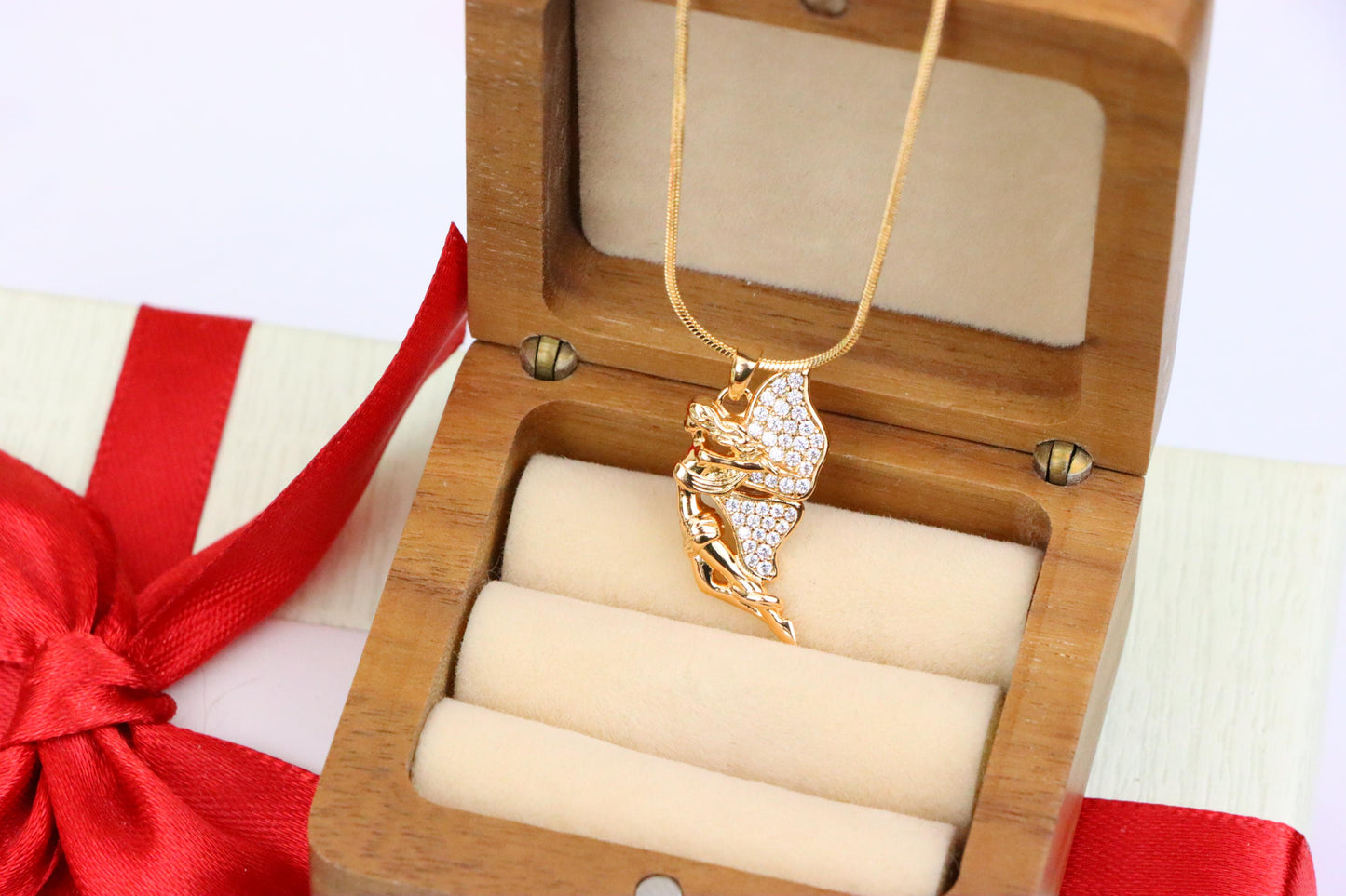 Angel Wings Pendant in Rose Gold with CZ Stones, XPPT1395 (2134-4)