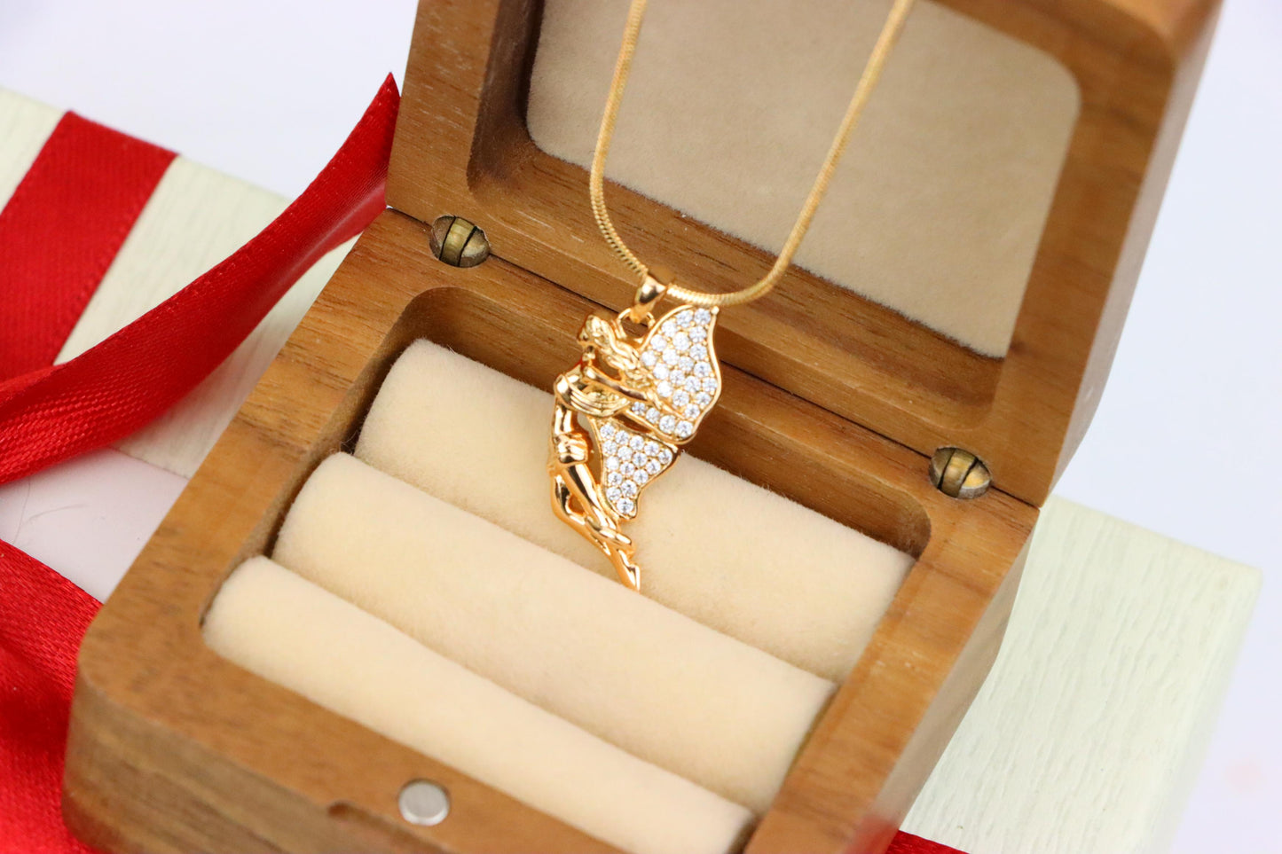 Angel Wings Pendant in Rose Gold with CZ Stones, XPPT1395 (2134-4)