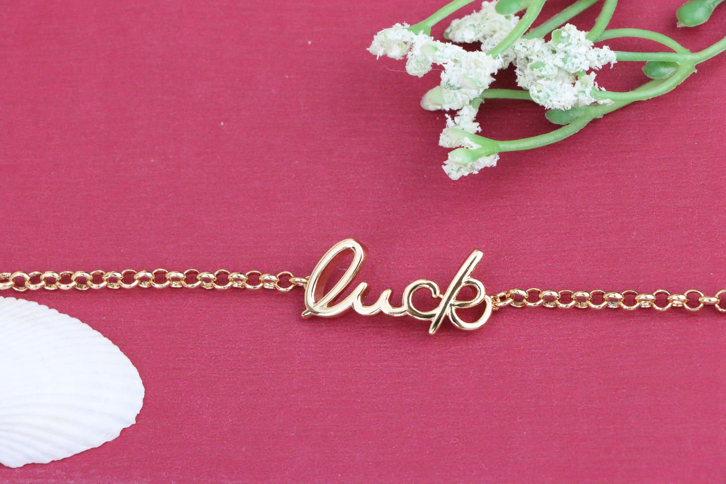 Elegant "Luck" Script Rose Gold Bracelet with Adjustable Chain, XPBL1105 (2111-4)